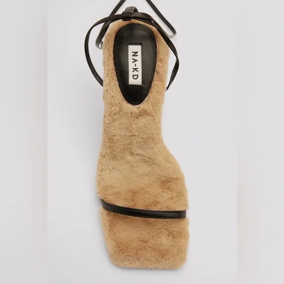 RARE NA-KD Faux Fur Sole Strappy Heels - Picture 10 of 16